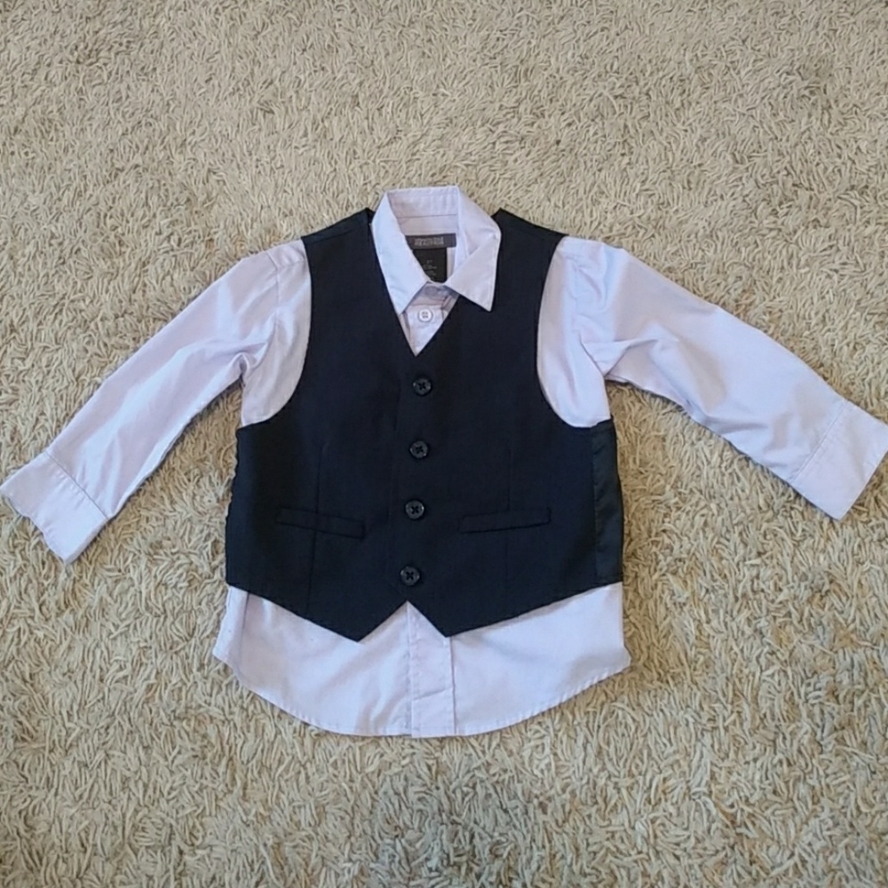 Long Sleeve Button-Down Collared Shirt with Vest